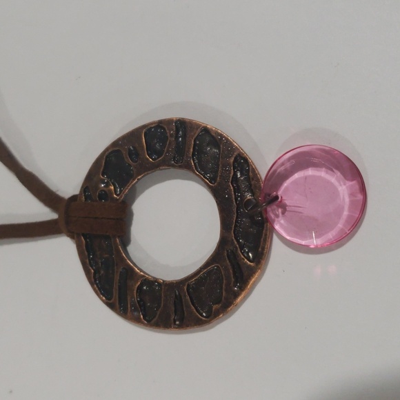 14" Brown Cord Copper color Hoop Pendant - Pink Beaded - Women's Fashion Jewelry - Picture 5 of 8